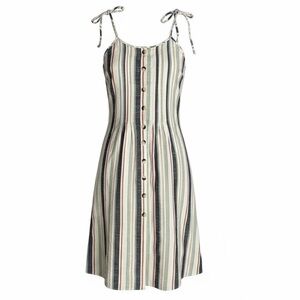 CLUB Z‎ COLLECTION Striped Cotton Midi Sundress Cover-up sz S Tie Straps Pockets